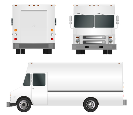 White truck template. Cargo van Vector illustration EPS 10 isolated on white background. City commercial vehicle delivery.のイラスト素材