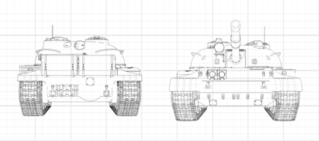 Tank vector illustration EPS 10. Military machine in the contour lines on graph paper. The contours of the black line on the white backgroundのイラスト素材