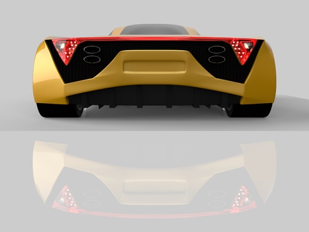 Yellow racing concept car. Image of a car on a gray glossy background. 3d rendering