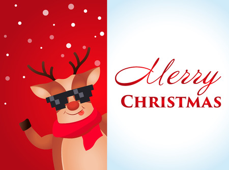 Christmas Reindeer. Cute and funny character Deer. Christmas card. Vector illustrationのイラスト素材