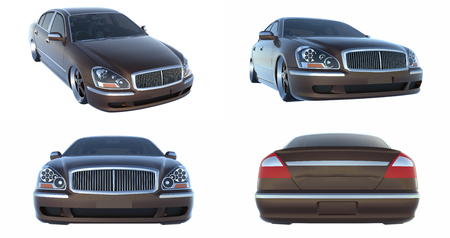 Set Luxury Brown Sedan Car Isolated. 3D renderingの写真素材
