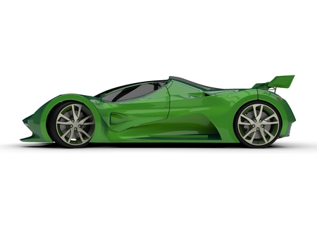 Green racing concept car. Image of a car on a white background. 3d rendering