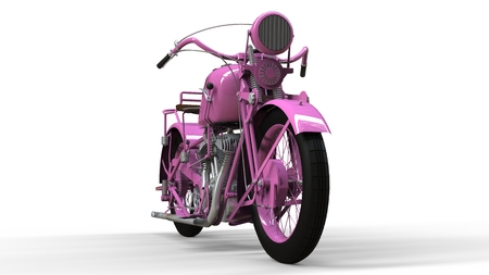 An old pink motorcycle of the 30s of the 20th century. An illustration on a white background with shadows from on a planeの写真素材