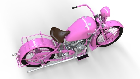 An old pink motorcycle of the 30s of the 20th century. An illustration on a white background with shadows from on a planeの写真素材
