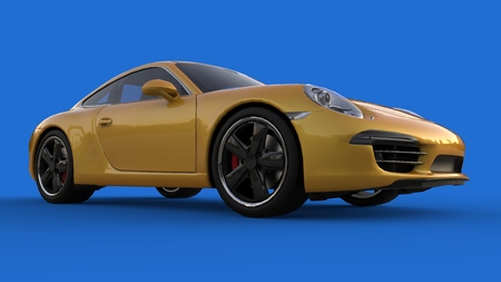 Sports car. The image of a sports yellow car on a blue background. 3d illustrationの写真素材