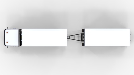 Large white truck with separate trailer, for transportation of agricultural and building bulk materials and products. 3d renderingの写真素材