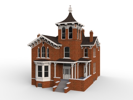 Old house in Victorian style. Illustration on white background. Species from different sides. 3d renderingの写真素材