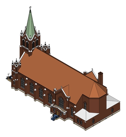 The building of the Catholic church, views from different sides. Three-dimensional illustration on a white backgroundのイラスト素材