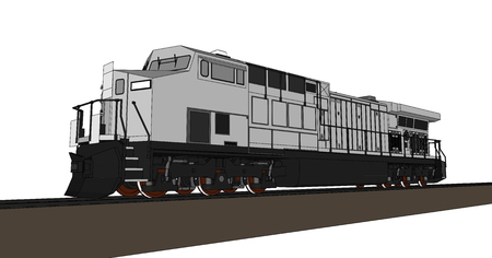 Modern diesel railway locomotive with great power and strength for moving long and heavy railroad train. Vector illustration with outline stroke linesのイラスト素材