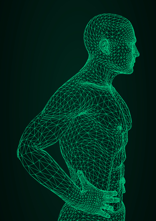 The man is bending his hands on his belt. The person of the athletic constitution expects or is relaxed. Vector illustration of a black lines on a white backgroundのイラスト素材