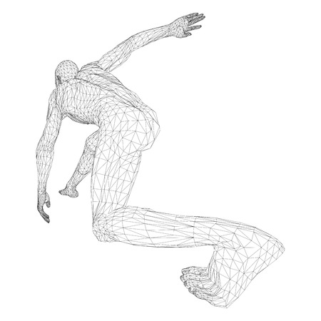 Male athlete discus thrower or a runner, in standby or low start. Views from different sides. Vector illustration of black, triangular grid on a white backgroundのイラスト素材