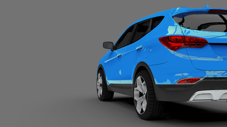 Compact city crossover blue color on a gray background. 3d renderingの写真素材