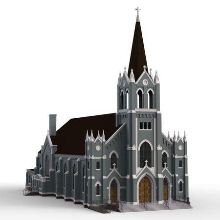The building of the Catholic church, views from different sides. Three-dimensional illustration on a white background. 3d renderingの写真素材