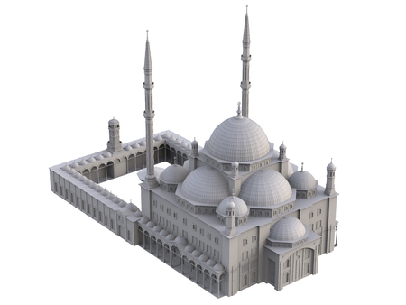 A large Muslim mosque, a three-dimensional raster illustration with contour lines highlighting the details of construction. 3d renderingの写真素材