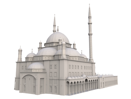 A large Muslim mosque, a three-dimensional raster illustration with contour lines highlighting the details of construction. 3d renderingの写真素材