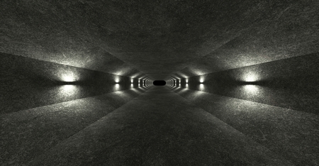 Empty space with concrete walls and lamps on the walls spreading soft diffused light up and down. 3d renderingの写真素材