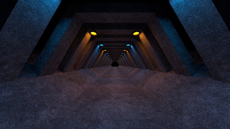 A concrete corridor template with lighting for use as a background for your design. 3d renderingの写真素材