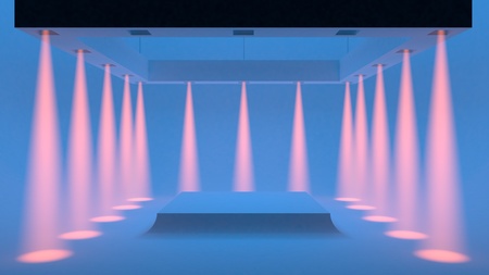 Empty blue studio with spotlights on the edges and soft smooth light in the center. 3d renderingの写真素材