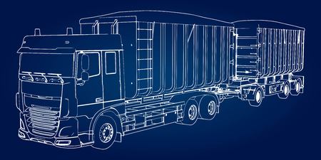 Large truck with separate trailer, for transportation of agricultural and building bulk materials and productsのイラスト素材
