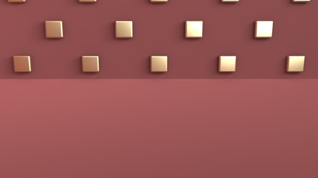 Background three-dimensional space of red-brown color with gold cubes arranged in a checkerboard pattern on the back wall. 3d renderingの写真素材
