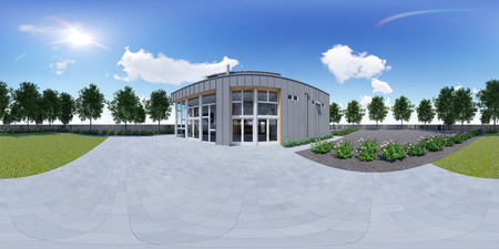 3d illustration spherical 360 degrees, seamless panorama of the courtyard and the house. 3d...