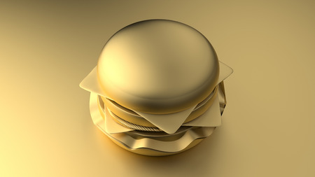 Minimal 3d gold cheeseburger on a gold background. 3d renderingの写真素材