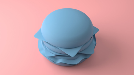 Minimal 3d blue cheeseburger on a pastel pink background. 3d renderingの写真素材