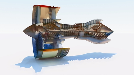 Jet engine aircraft. Computer illustration in the style of hand drawing. 3d rendering