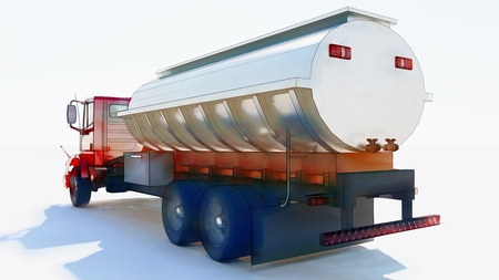 Large red truck tanker with a polished metal trailer. Views from all sides. 3d illustrationの写真素材