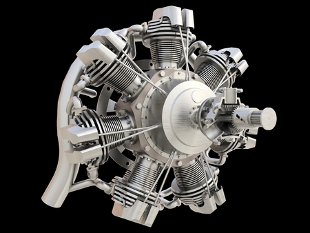Old circular aircraft internal combustion engine. 3d rendering