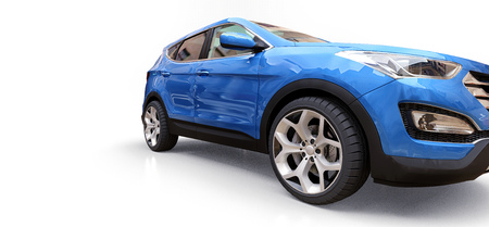 Compact city crossover blue color on a white background. 3d rendering