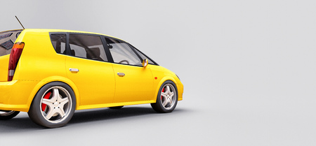 Yellow city car with blank surface for your creative design. 3D renderingの写真素材