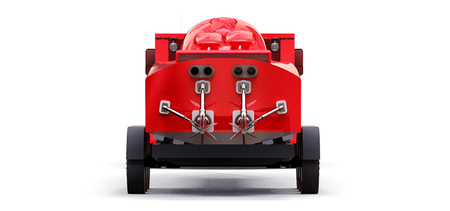 Big red truck with a trailer for transporting a racing boat on a white background. 3d rendering
