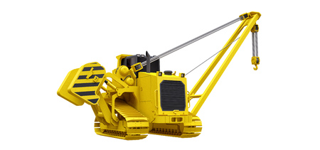 Yellow crawler crane with side boom. 3d rendering
