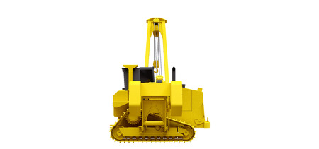 Yellow crawler crane with side boom. 3d rendering