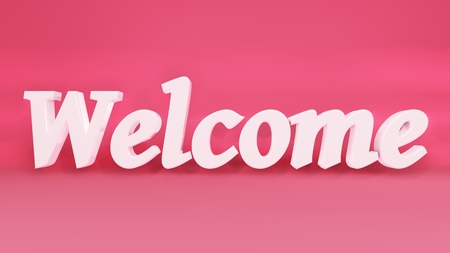 Welcome, word from 3d letters isolated on a pink background. 3d renderingの写真素材