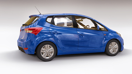 Blue city car with blank surface for your creative design. 3D rendering