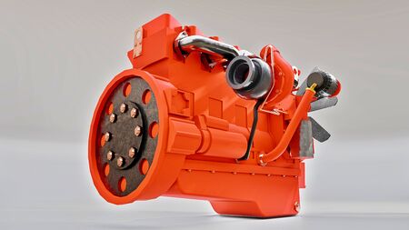 A big diesel engine with the truck depicted. 3d rendering