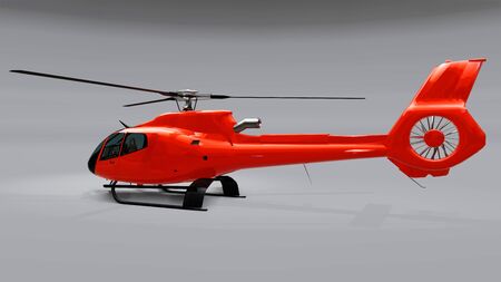 Red helicopter isolated on the gray background. 3d illustration