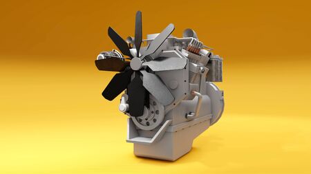 A big diesel engine with the truck depicted. 3d rendering