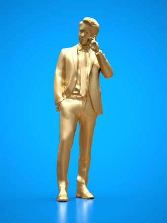 Gold figure businessmen talking on the phone. 3d renderingの写真素材