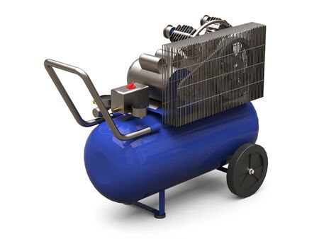 Blue horizontal air compressor isolated on a white background. 3d illustrationの写真素材