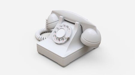 Old white dial telephone on a white background. 3d illustrationの写真素材