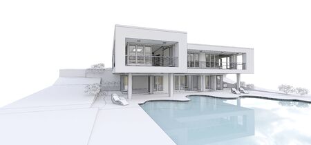 3d modern house, on white background. 3d illustration