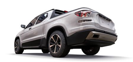 3D illustration of white concept cargo pickup truck on white isolated background. 3d rendering