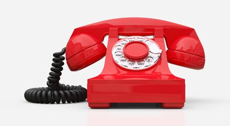 Old red dial telephone on a white background. 3d illustrationの写真素材