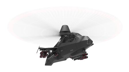 Modern army helicopter in flight with a full complement of weapons on a white background. 3d...