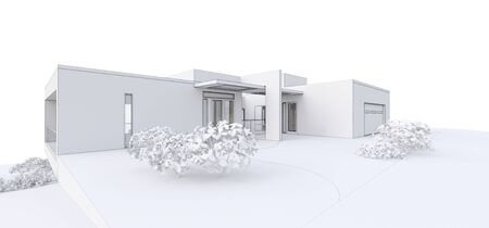 3d modern house, on white background. 3d illustrationの写真素材