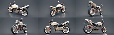 Set white urban sport two-seater motorcycle on a gray background. 3d illustration