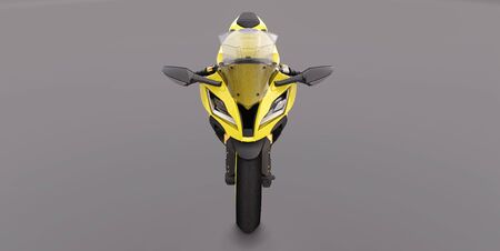 3d yellow super sports motorbike on gray background. 3d illustrationの写真素材